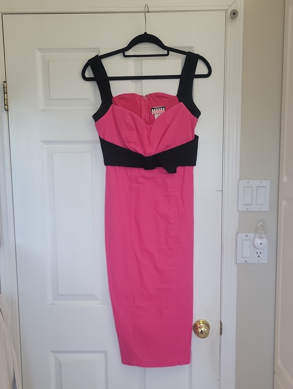 Pink and Black Sheath Dress with Contrast Waist